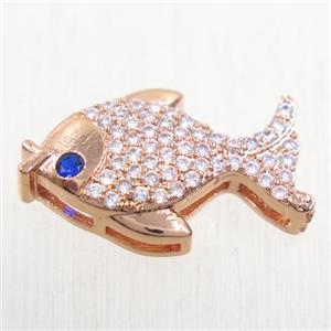 copper fish pendant paved zircon, rose gold, approx 14-21mm [FDZN5760]