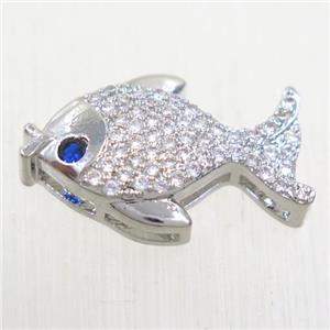 copper fish pendant paved zircon, platinum plated, approx 14-21mm [FDZN5761]