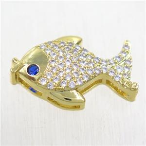 copper fish pendant paved zircon, gold plated, approx 14-21mm [FDZN5762]
