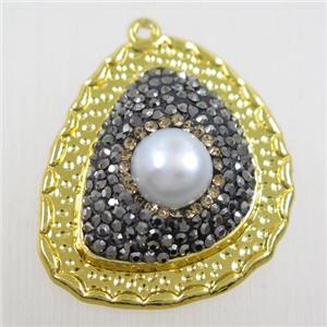 copper pendant paved rhinestone with pearl, gold plated, approx 25-30mm [FDZN5767]