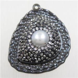 copper pendant paved rhinestone with pearl, black plated, approx 25-30mm [FDZN5768]