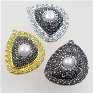copper pendant paved rhinestone with pearl, mix color, approx 25-30mm [FDZN5769]