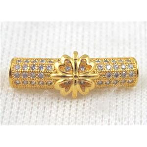copper bracelet bar pave zircon, gold plated, approx 6x26mm, 4mm hole [FDZN577]