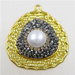copper teardrop pendant paved rhinestone with pearl, gold plated, approx 27mm [FDZN5772]