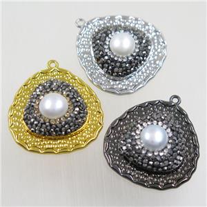copper teardrop pendant paved rhinestone with pearl, mix color, approx 27mm [FDZN5774]