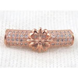 copper bracelet bar pave zircon, rose gold plated, approx 6x26mm, 4mm hole [FDZN578]