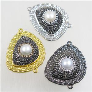 copper teardrop connector paved rhinestone with pearl, mix color, approx 25-30mm [FDZN5789]