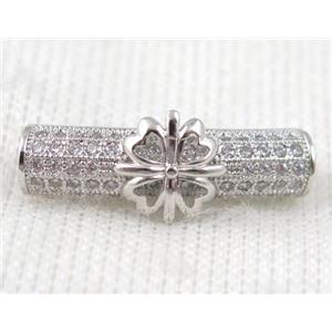 copper bracelet bar pave zircon, platinum plated, approx 6x26mm, 4mm hole [FDZN579]