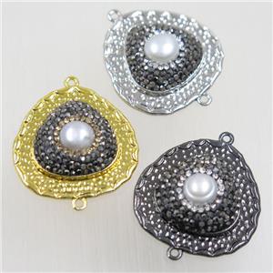 copper teardrop connector paved rhinestone with pearl, mix color, approx 27mm [FDZN5794]