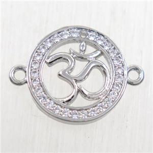 copper circle connector paved zircon, 3D hindo, platinum plated, approx 14mm dia [FDZN5795]