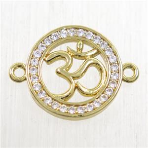 copper circle connector paved zircon, 3D hindo, gold plated, approx 14mm dia [FDZN5796]