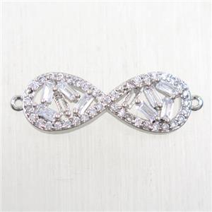 copper infinity connector paved zircon, platinum plated, approx 8.5-22mm [FDZN5798]
