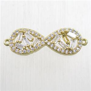 copper infinity connector paved zircon, gold plated, approx 8.5-22mm [FDZN5799]