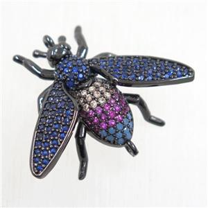 copper honeybee connector paved zircon, black plated, approx 20-27mm [FDZN5801]