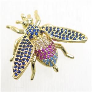copper honeybee charm connector paved zircon, gold plated, approx 20-27mm [FDZN5802]