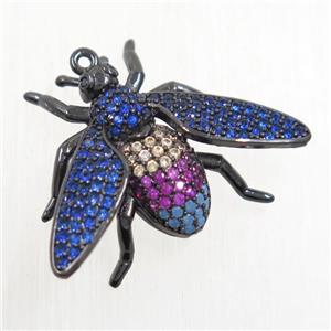 copper Honeybee pendant paved zircon, black plated, approx 20-27mm [FDZN5803]