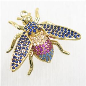 copper Honeybee pendant paved zircon, gold plated, approx 20-27mm [FDZN5804]
