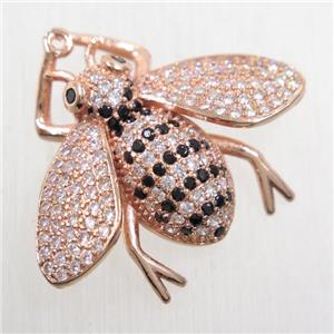 copper Honeybee pendant paved zircon, rose gold, approx 25-30mm [FDZN5805]