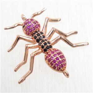 copper ant connector paved zircon, rose gold, approx 23-25mm [FDZN5808]