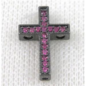 copper bead pave zircon, cross, black plated, approx 14x21mm [FDZN581]