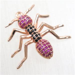 copper Ant pendant paved zircon, rose gold, approx 23-25mm [FDZN5810]