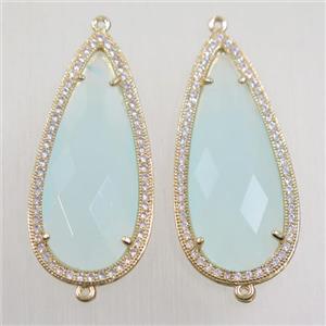copper teardrop connector paved zircon with lt.green crystal glass, gold plated, approx 18-40mm [FDZN5815]