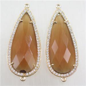 copper teardrop connector paved zircon with brown crystal glass, gold plated, approx 18-40mm [FDZN5817]