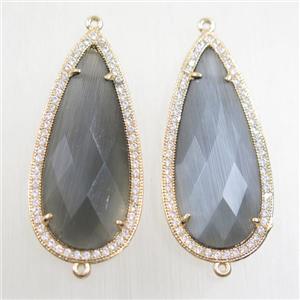 copper teardrop connector paved zircon with gray crystal glass, gold plated, approx 18-40mm [FDZN5818]