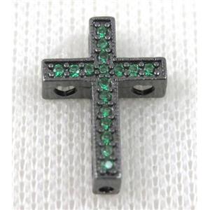 copper bead pave zircon, cross, black plated, approx 14x21mm [FDZN582]