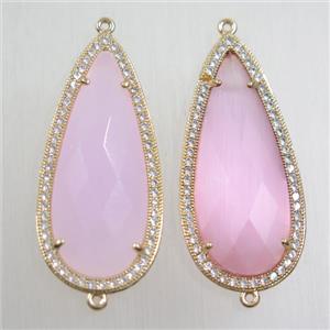 copper teardrop connector paved zircon with pink crystal glass, gold plated, approx 18-40mm [FDZN5820]