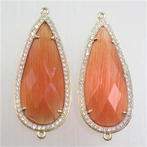 copper teardrop connector paved zircon with orange crystal glass, gold plated, approx 18-40mm [FDZN5821]