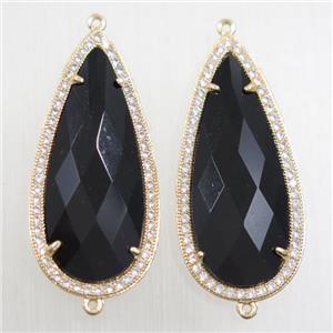 copper teardrop connector paved zircon with black crystal glass, gold plated, approx 18-40mm [FDZN5822]