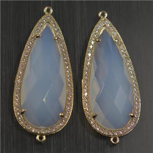 copper teardrop connector paved zircon with white opalite crystal glass, gold plated, approx 18-40mm [FDZN5823]