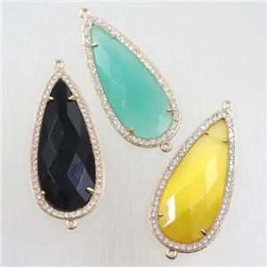 copper teardrop connector paved zircon with crystal glass, gold plated, mix color, approx 18-40mm [FDZN5824]