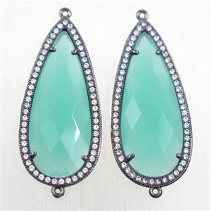copper teardrop connector paved zircon with green crystal glass, black plated, approx 18-40mm [FDZN5828]