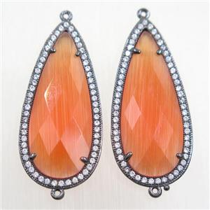 copper teardrop connector paved zircon with orange crystal glass, black plated, approx 18-40mm [FDZN5829]