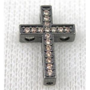 copper bead pave zircon, cross, black plated, approx 14x21mm [FDZN583]