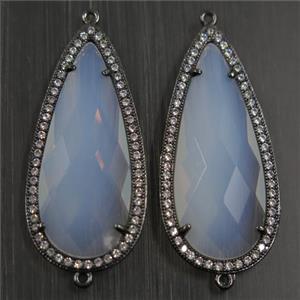 copper teardrop connector paved zircon with with opalite crystal glass, black plated, approx 18-40mm [FDZN5832]