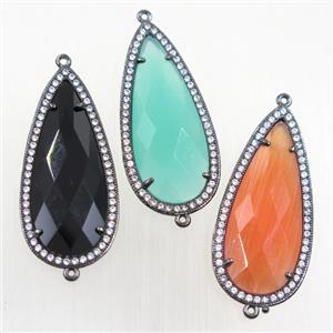 copper teardrop connector paved zircon with crystal glass, black plated, mix color, approx 18-40mm [FDZN5833]