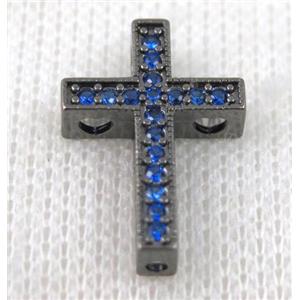 copper bead pave zircon, cross, black plated, approx 14x21mm [FDZN584]