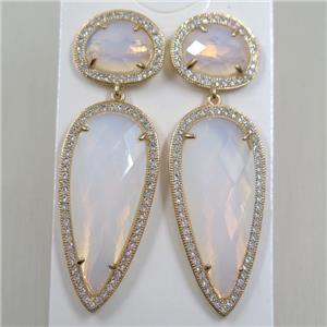 copper earring studs paved zircon with white crystal glass, gold plated, approx 18-55mm [FDZN5840]