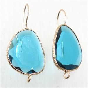 aqua crystal glass earring hook with loop, gold plated, approx 20-25mm [FDZN5841]