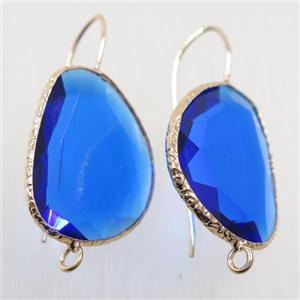 royal blue crystal glass earring hook with loop, gold plated, approx 20-25mm [FDZN5842]