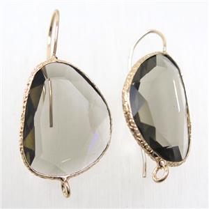 smoky crystal glass earring hook with loop, gold plated, approx 20-25mm [FDZN5843]