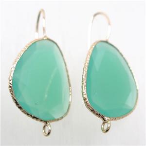 green crystal glass earring hook with loop, gold plated, approx 20-25mm [FDZN5845]