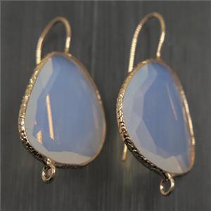 white opalite crystal glass earring hook with loop, gold plated, approx 20-25mm [FDZN5847]