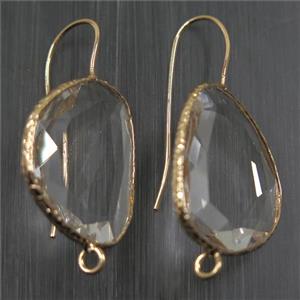 clear crystal glass earring hook with loop, gold plated, approx 20-25mm [FDZN5848]