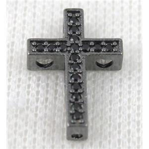 copper bead pave zircon, cross, black plated, approx 14x21mm [FDZN585]