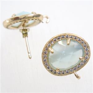 copper earring studs paved zircon with lt.blue crystal glass, gold plated, approx 15-17mm [FDZN5865]