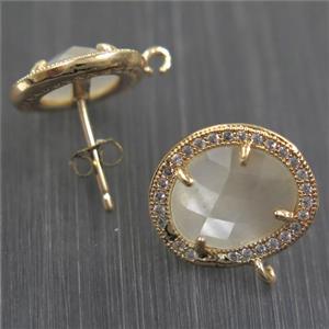 copper earring studs paved zircon with white crystal glass, gold plated, approx 15-17mm [FDZN5871]
